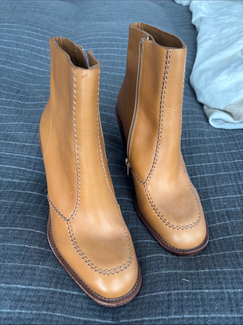 See By Chloe Brown Leather Ankle Boots Women's Charlize Booties 38.5 Wedge Heels